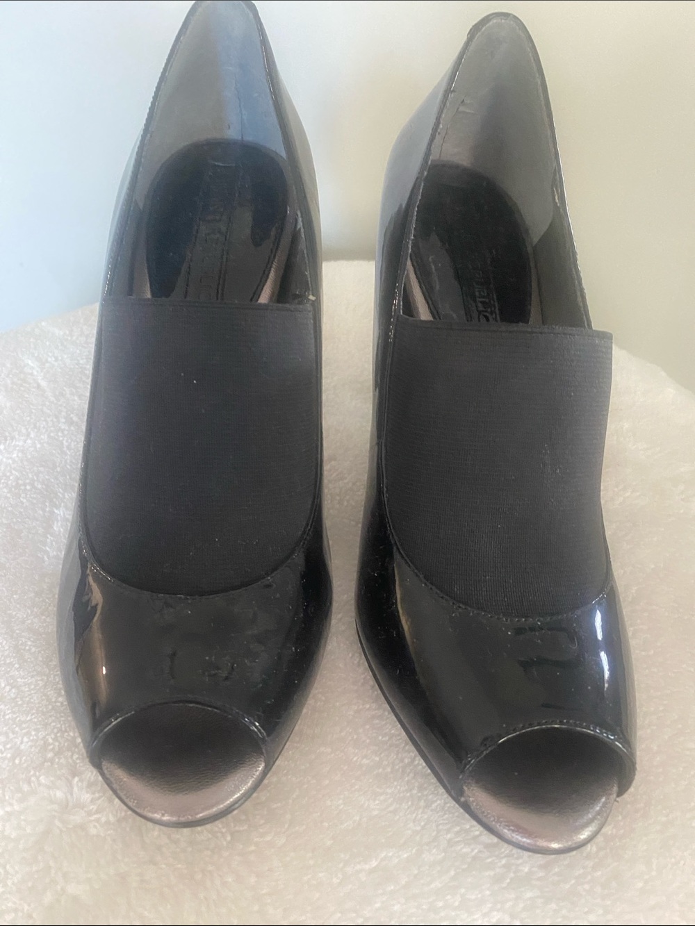 Banana Republic Black Patent Peep-Toe Slip-On Heels